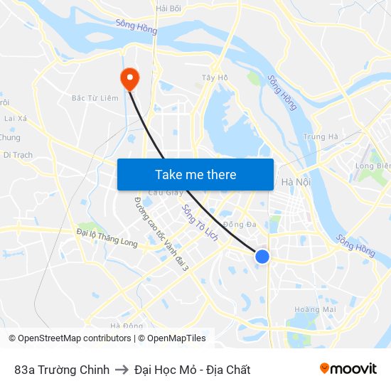 83a Trường Chinh to Đại Học Mỏ - Địa Chất map