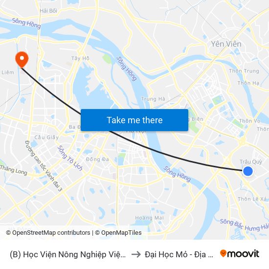 (B) Học Viện Nông Nghiệp Việt Nam to Đại Học Mỏ - Địa Chất map