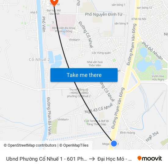 Ubnd Phường Cổ Nhuế 1 - 601 Phạm Văn Đồng to Đại Học Mỏ - Địa Chất map