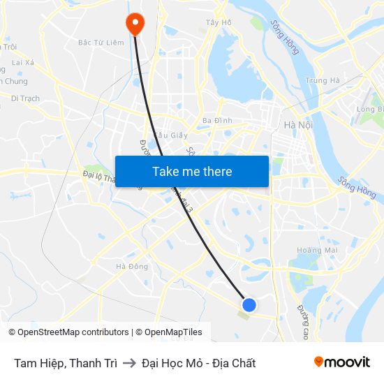 Tam Hiệp, Thanh Trì to Đại Học Mỏ - Địa Chất map