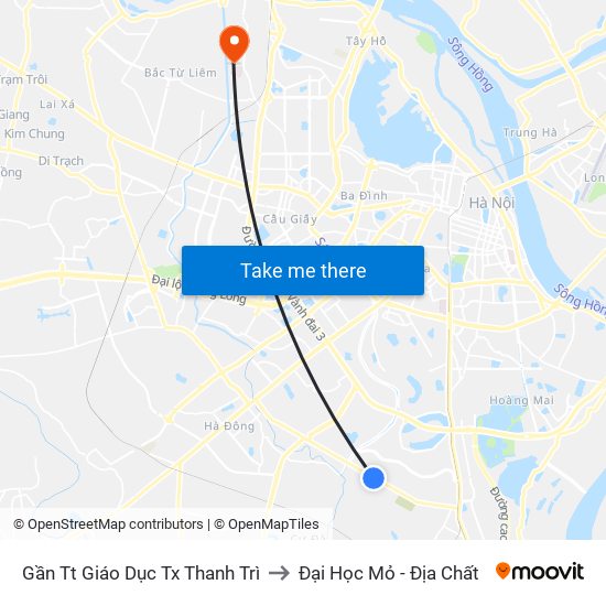 Gần Tt Giáo Dục Tx Thanh Trì to Đại Học Mỏ - Địa Chất map