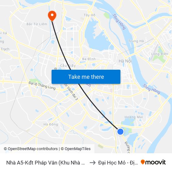 Nhà A5-Kđt Pháp Vân (Khu Nhà Ở Sinh Viên) to Đại Học Mỏ - Địa Chất map