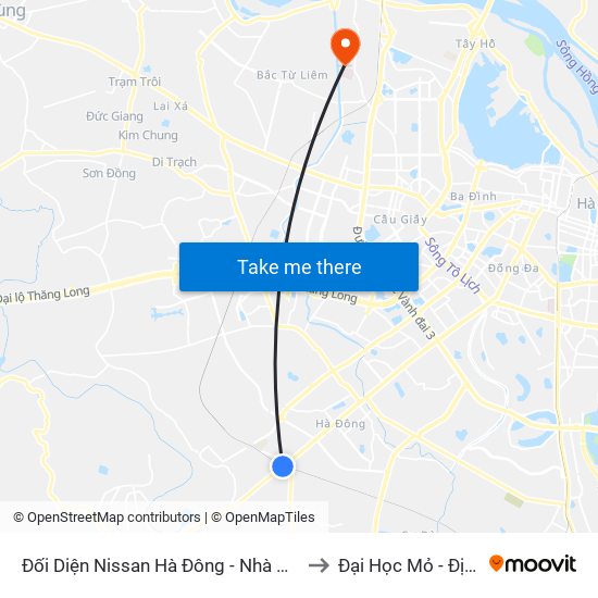 Đối Diện Nissan Hà Đông - Nhà Ga Văn Khê to Đại Học Mỏ - Địa Chất map