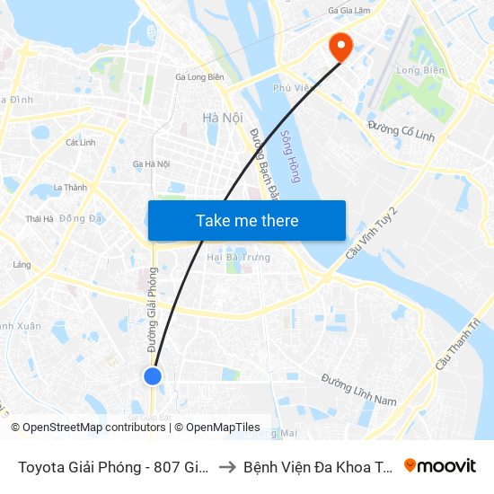 Toyota Giải Phóng - 807 Giải Phóng to Bệnh Viện Đa Khoa Tâm Anh map