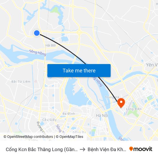 Cổng Kcn Bắc Thăng Long (Gần Cầu Vượt Bộ Hành) to Bệnh Viện Đa Khoa Tâm Anh map