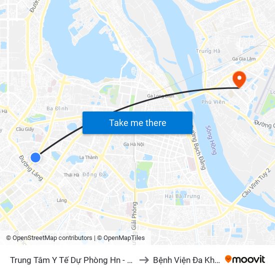 Trung Tâm Y Tế Dự Phòng Hn - 70 Nguyễn Chí Thanh to Bệnh Viện Đa Khoa Tâm Anh map