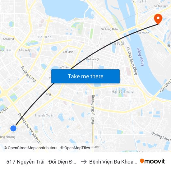 517 Nguyễn Trãi - Đối Diện Đại Học Hà Nội to Bệnh Viện Đa Khoa Tâm Anh map