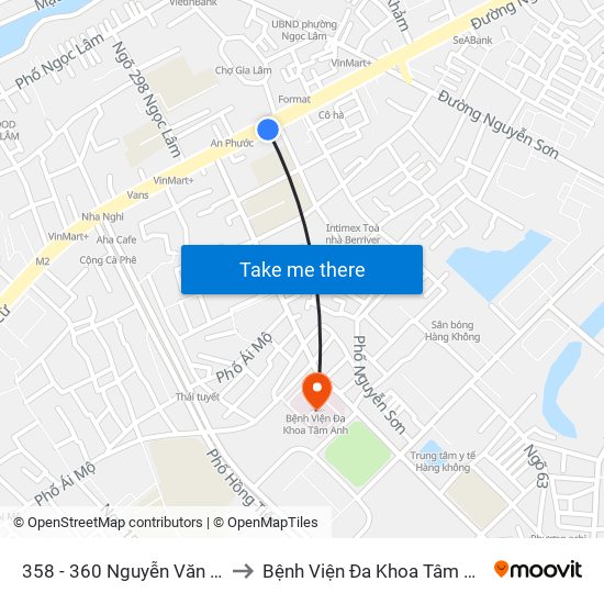 358 - 360 Nguyễn Văn Cừ to Bệnh Viện Đa Khoa Tâm Anh map