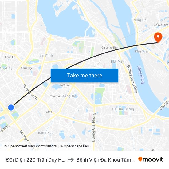 Đối Diện 220 Trần Duy Hưng to Bệnh Viện Đa Khoa Tâm Anh map