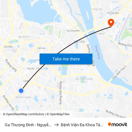 Ga Thượng Đình - Nguyễn Trãi to Bệnh Viện Đa Khoa Tâm Anh map