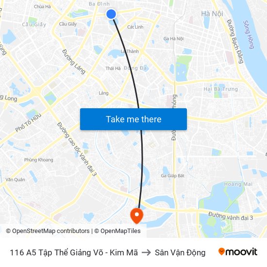 116 A5 Tập Thể Giảng Võ - Kim Mã to Sân Vận Động map