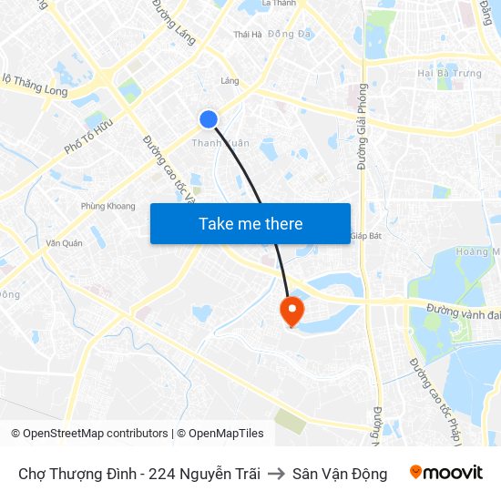 Chợ Thượng Đình - 224 Nguyễn Trãi to Sân Vận Động map