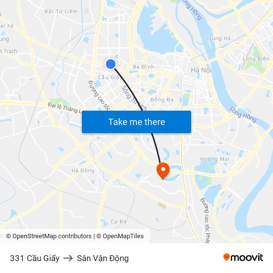 331 Cầu Giấy to Sân Vận Động map