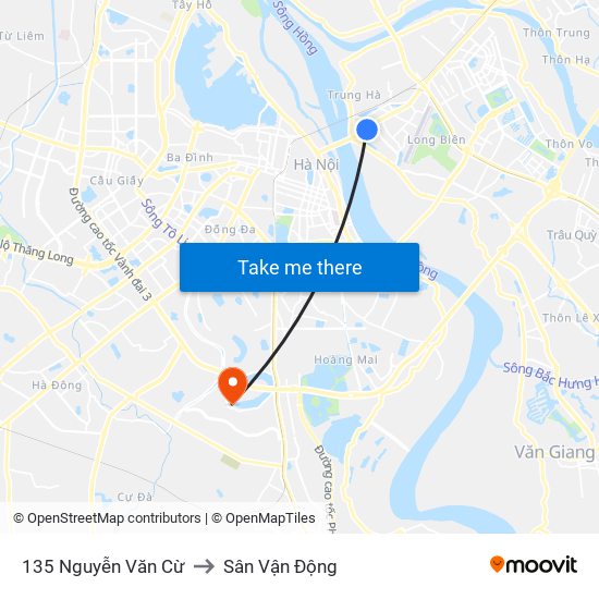 135 Nguyễn Văn Cừ to Sân Vận Động map