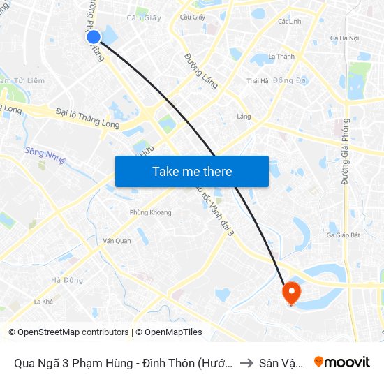 Qua Ngã 3 Phạm Hùng - Đình Thôn (Hướng Đi Phạm Văn Đồng) to Sân Vận Động map