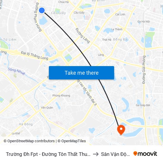 Trường Đh Fpt - Đường Tôn Thất Thuyết to Sân Vận Động map