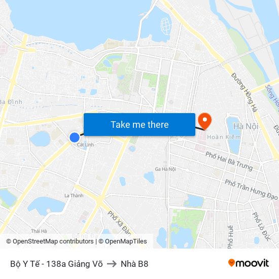 Bộ Y Tế - 138a Giảng Võ to Nhà B8 map