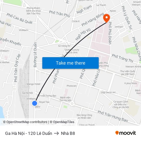 Ga Hà Nội - 120 Lê Duẩn to Nhà B8 map