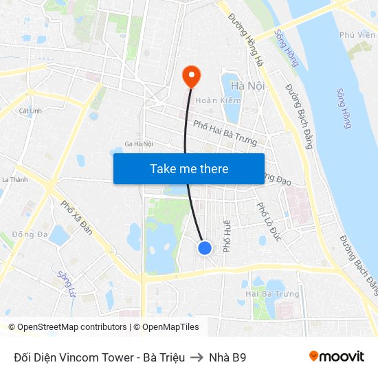 Đối Diện Vincom Tower - Bà Triệu to Nhà B9 map