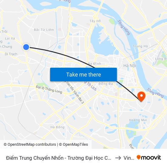 Điểm Trung Chuyển Nhổn - Trường Đại Học Công Nghiệp Hà Nội - Đường 32 to Vinmec map