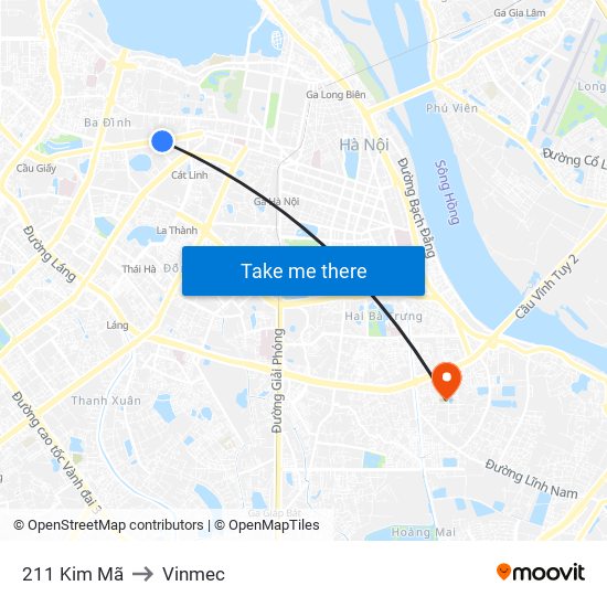 211 Kim Mã to Vinmec map