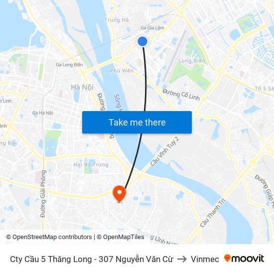 Cty Cầu 5 Thăng Long - 307 Nguyễn Văn Cừ to Vinmec map