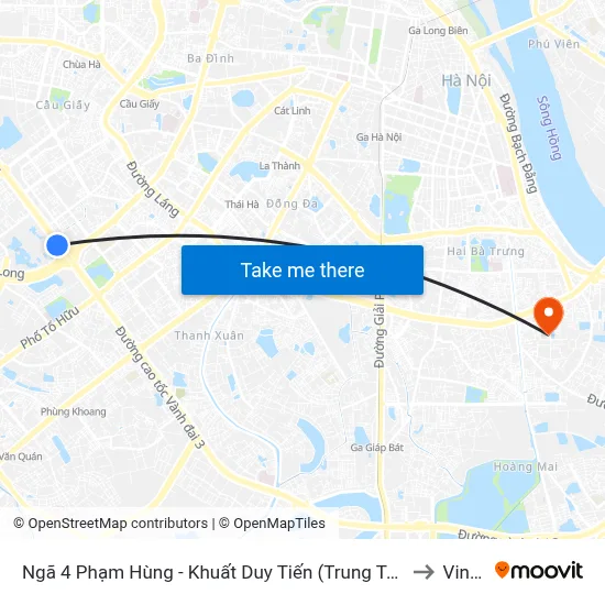 Ngã 4 Phạm Hùng - Khuất Duy Tiến (Trung Tâm Hội Nghị Quốc Gia) to Vinmec map