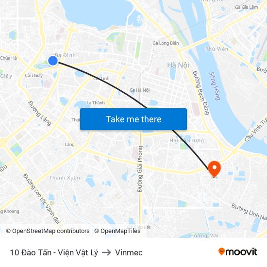 10 Đào Tấn - Viện Vật Lý to Vinmec map