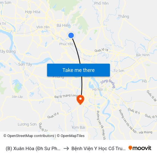 (B) Xuân Hòa (Đh Sư Phạm Hà Nội 2) to Bệnh Viện Y Học Cổ Truyền Hà Đông map
