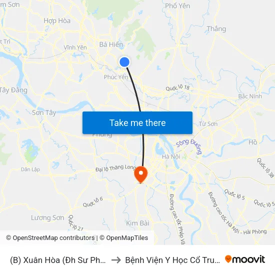 (B) Xuân Hòa (Đh Sư Phạm Hà Nội 2) to Bệnh Viện Y Học Cổ Truyền Hà Đông map