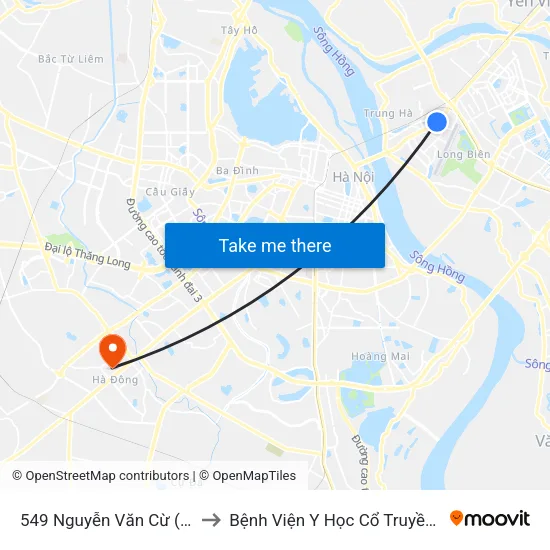 549 Nguyễn Văn Cừ (Cột Sau) to Bệnh Viện Y Học Cổ Truyền Hà Đông map