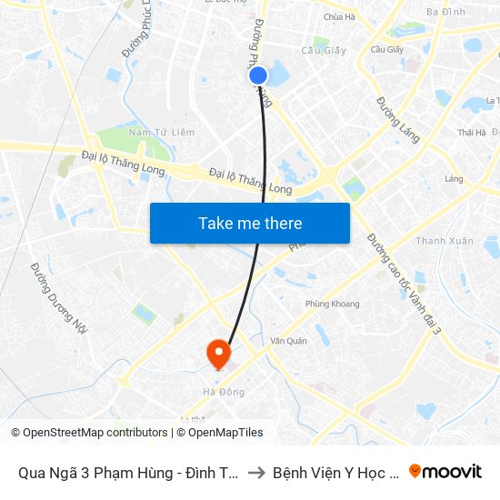 Qua Ngã 3 Phạm Hùng - Đình Thôn (Hướng Đi Phạm Văn Đồng) to Bệnh Viện Y Học Cổ Truyền Hà Đông map