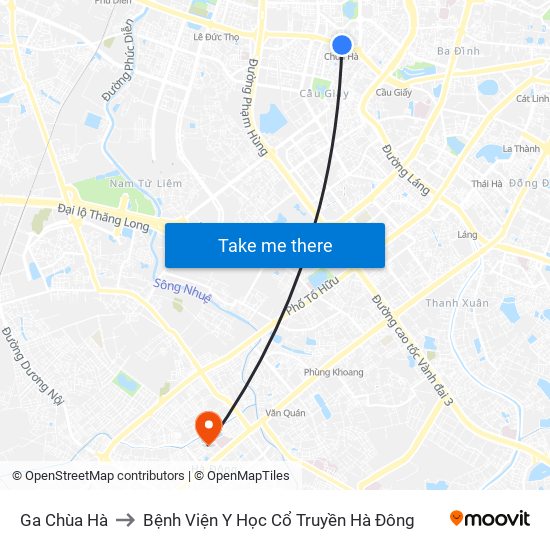 Ga Chùa Hà to Bệnh Viện Y Học Cổ Truyền Hà Đông map