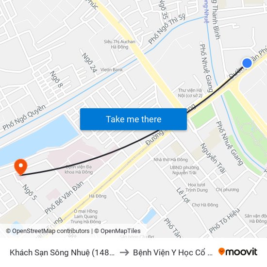 Khách Sạn Sông Nhuệ (148 Trần Phú- Hà Đông) to Bệnh Viện Y Học Cổ Truyền Hà Đông map