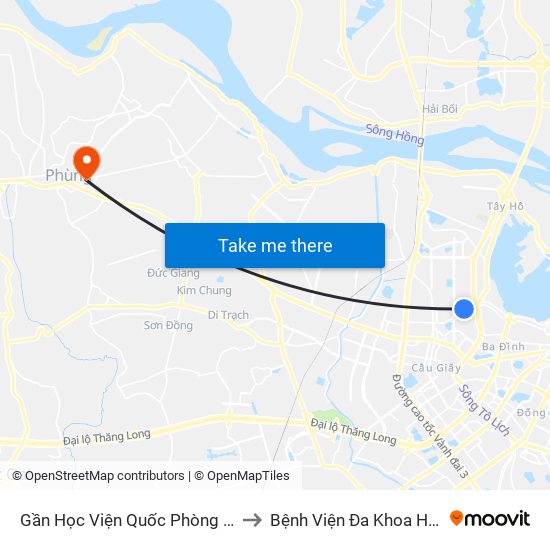 Gần Học Viện Quốc Phòng - 91 Hoàng Quốc Việt to Bệnh Viện Đa Khoa Huyện Đan Phượng map