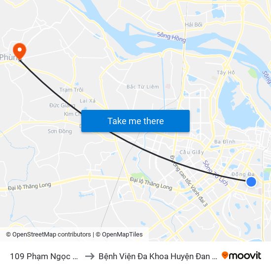 109 Phạm Ngọc Thạch to Bệnh Viện Đa Khoa Huyện Đan Phượng map