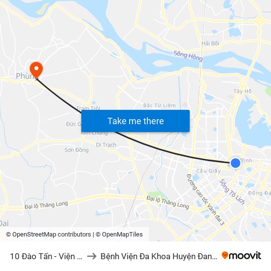 10 Đào Tấn - Viện Vật Lý to Bệnh Viện Đa Khoa Huyện Đan Phượng map