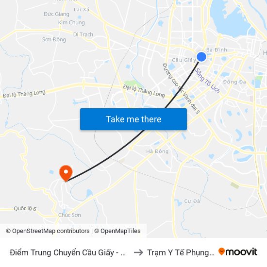 Điểm Trung Chuyển Cầu Giấy - Thủ Lệ 02 to Trạm Y Tế Phụng Châu map