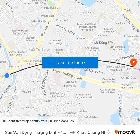 Sân Vận Động Thượng Đình - 129 Nguyễn Trãi to Khoa Chống Nhiễm Khuẩn map