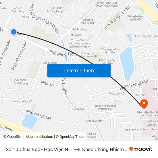 Số 10 Chùa Bộc - Học Viện Ngân Hàng to Khoa Chống Nhiễm Khuẩn map