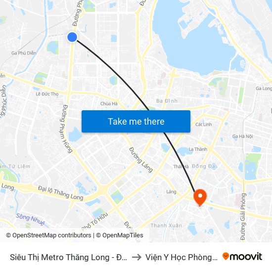 Siêu Thị Metro Thăng Long - Đối Diện Ngõ 599 Phạm Văn Đồng to Viện Y Học Phòng Không - Không Quân map