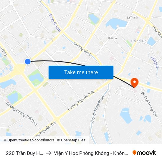 220 Trần Duy Hưng to Viện Y Học Phòng Không - Không Quân map