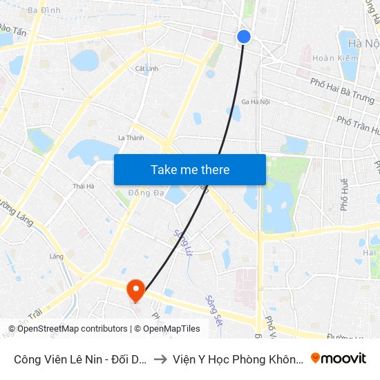 Công Viên Lê Nin - Đối Diện 35 Trần Phú to Viện Y Học Phòng Không - Không Quân map