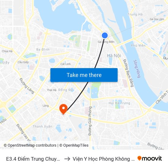 E3.4 Điểm Trung Chuyển Long Biên to Viện Y Học Phòng Không - Không Quân map