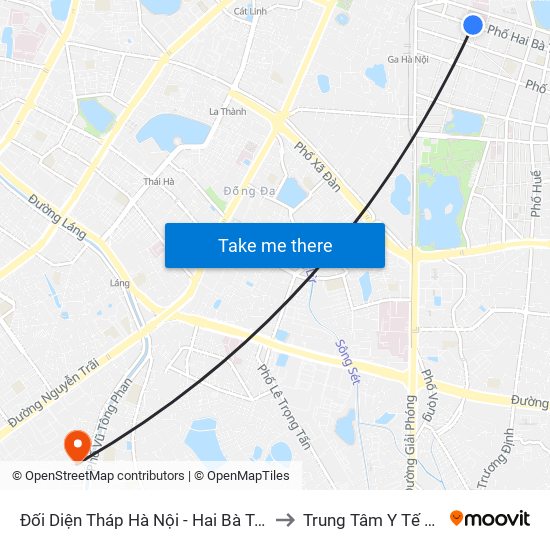 Đối Diện Tháp Hà Nội - Hai Bà Trưng (Cạnh 56 Hai Bà Trưng) to Trung Tâm Y Tế Quận Thanh Xuân map