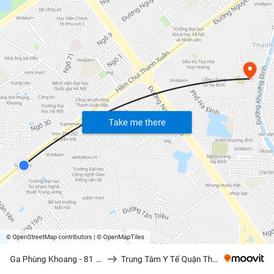 Ga Phùng Khoang - 81 Trần Phú to Trung Tâm Y Tế Quận Thanh Xuân map