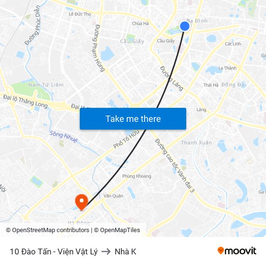 10 Đào Tấn - Viện Vật Lý to Nhà K map