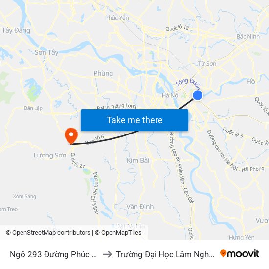 Ngõ 293 Đường Phúc Lợi to Trường Đại Học Lâm Nghiệp map