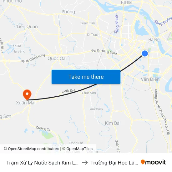 Trạm Xử Lý Nước Sạch Kim Liên - Đông Tác to Trường Đại Học Lâm Nghiệp map