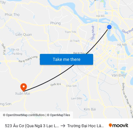 523 Âu Cơ (Qua Ngã 3 Lạc Long Quân) to Trường Đại Học Lâm Nghiệp map